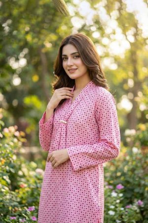 Exclusive purple polka dot cotton kurti with stylish neck design for women - Dhaka Fashion Shop