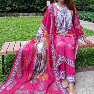 Dubai Silk Three Piece Red Color