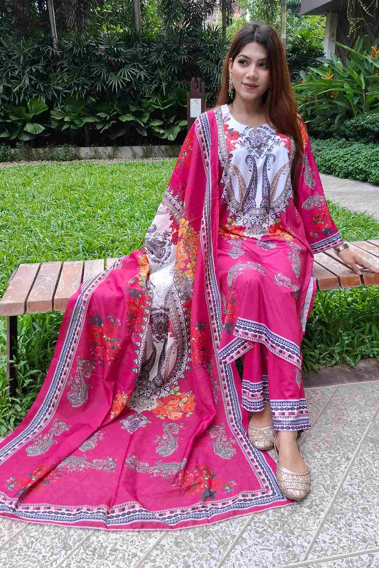 Dubai Silk Three Piece Red Color