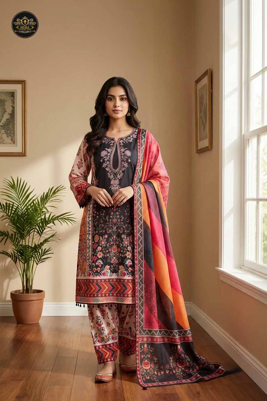 Three Piece Black with Multicolor Print